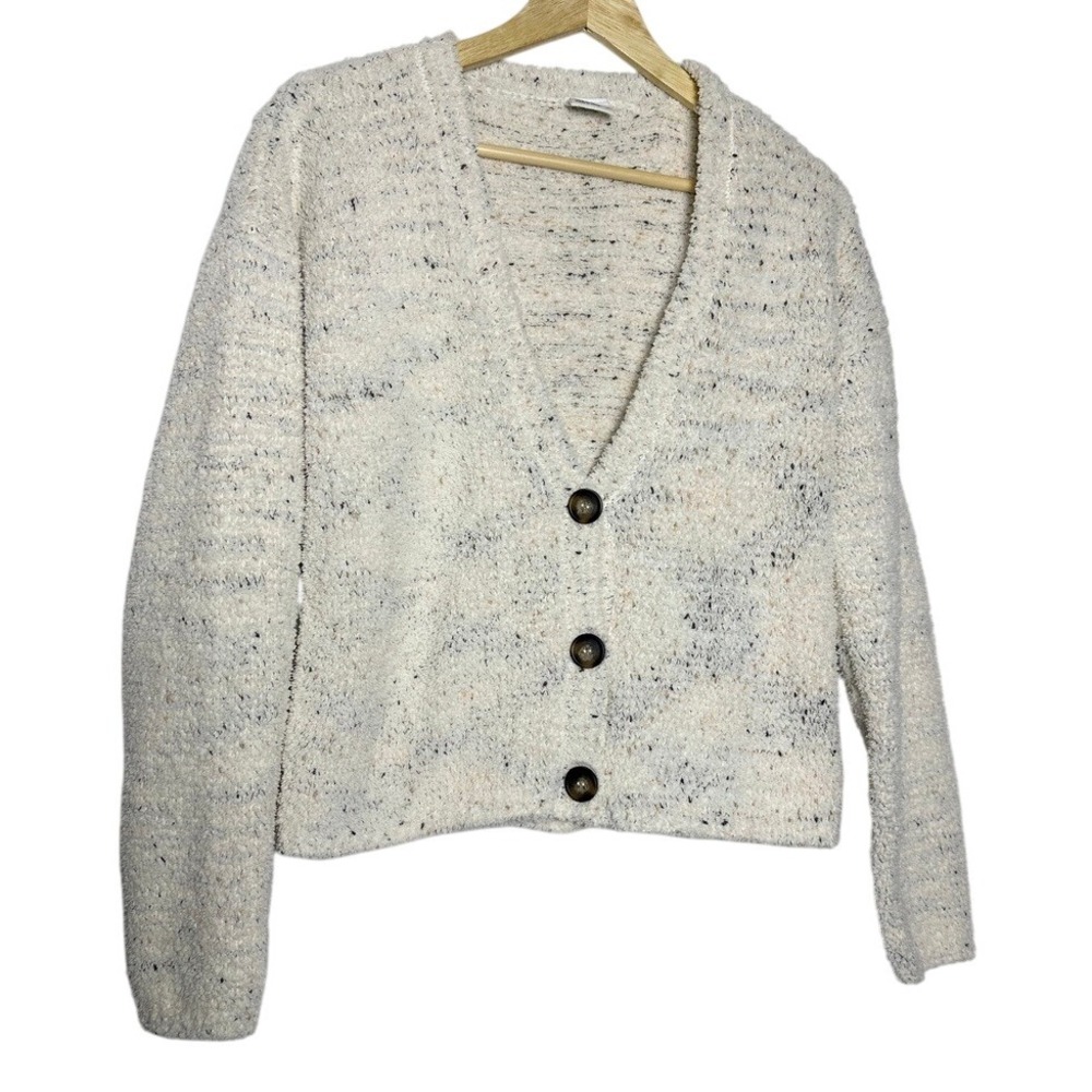 Essentials‎ by Full Tilt Cream Speckled Fuzzy Button Up Cardigan Sweater